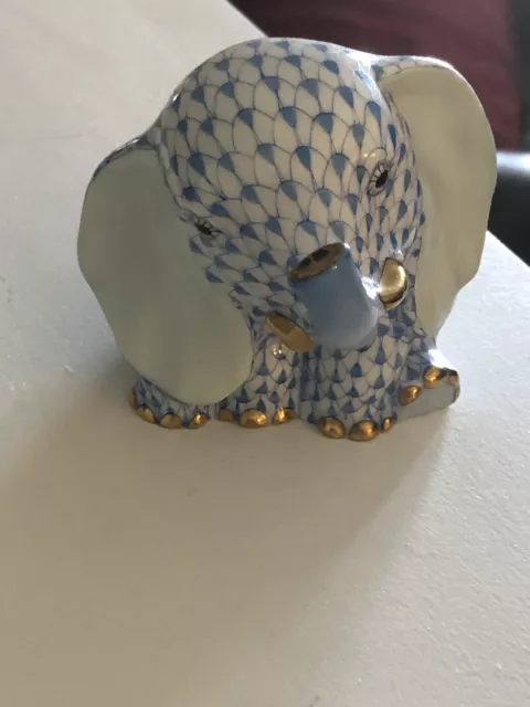 Herend Figurine Hand Painted Blue Elephant