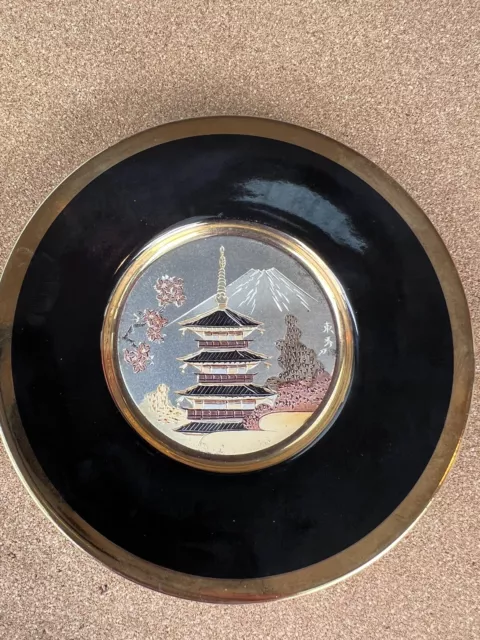 ART OF CHOKIN Black Plate gilded with 24K Gold 6” Made in Japan