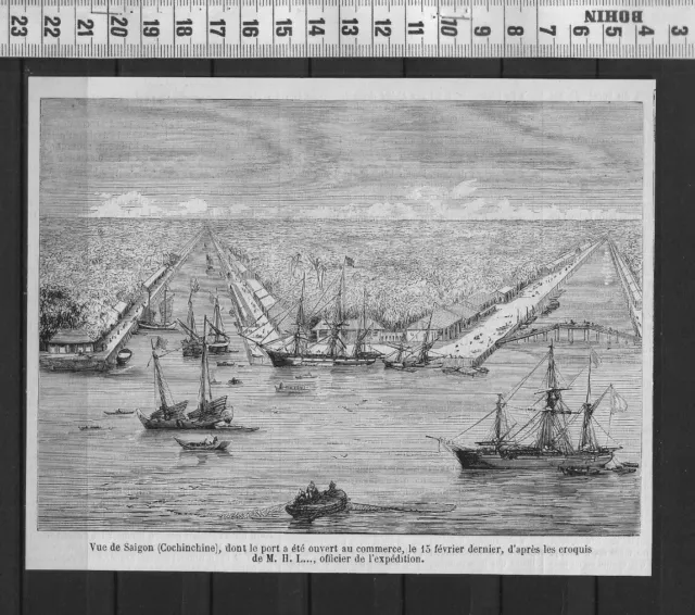 G303 / Engraving 1860 / View Of Saigon Cochinchine