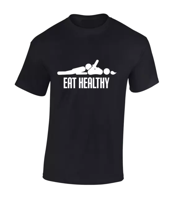 Eat Healthy Mens T Shirt Funny Joke Rude Cartoon Design Top Cool Gift