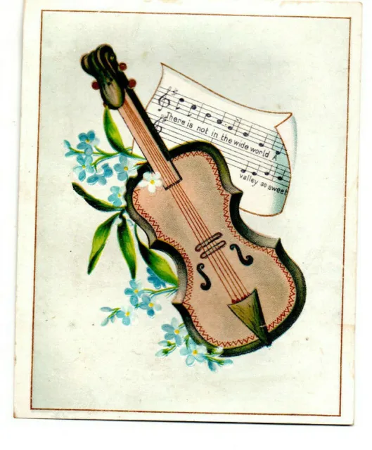 1891 Vict. Trade Card, LION COFFEE WOOLSON SPICE CO.-Violin  Flowers