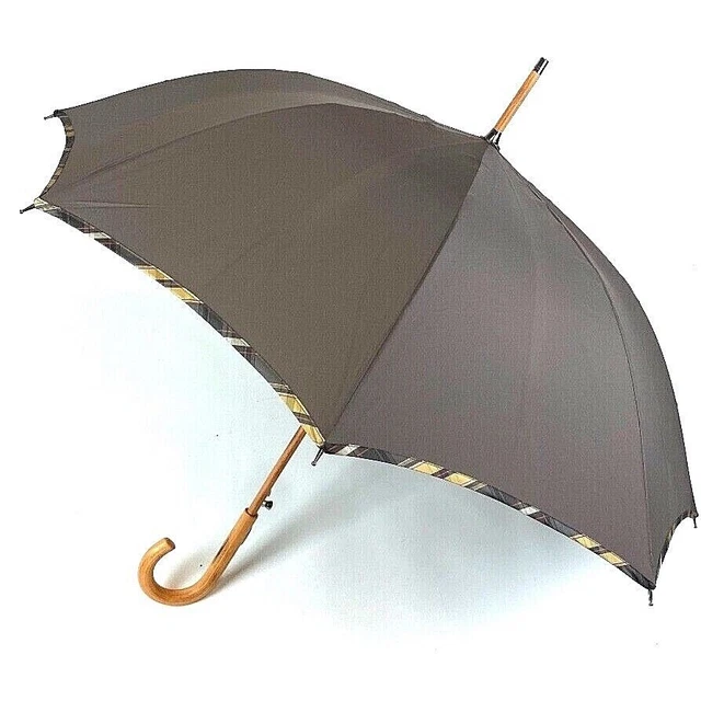 Samsonite Solid Brown Auto Open Wood Shaft Stick Umbrella