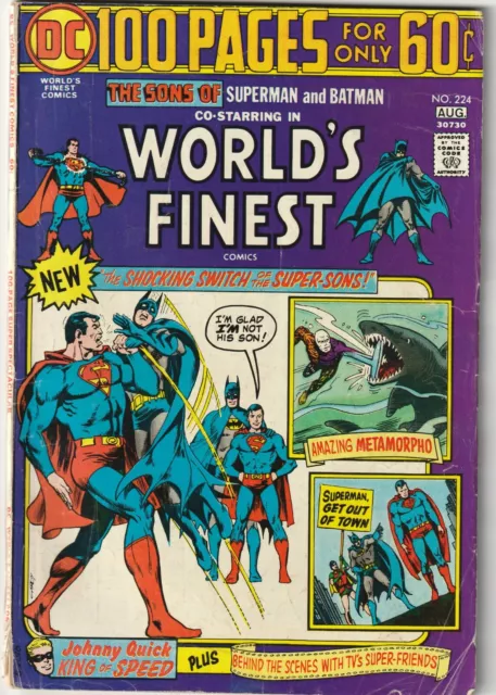 World's Finest Comics # 224 Aug 1974 DC Sons of Superman Batman Johnny Quick