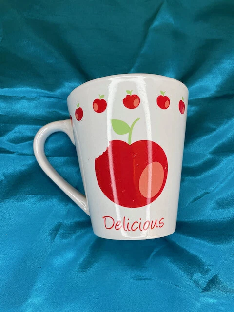 Taza de café de té vintage años 60 taza blanca roja diseño manzana