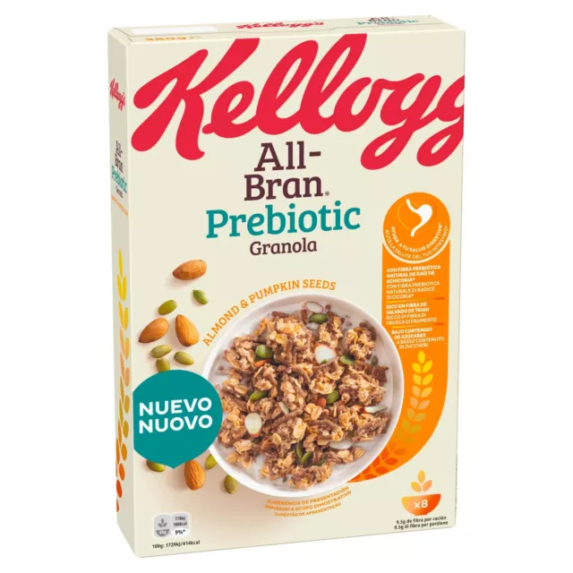 KELLOGG'S CEREALI ALL BRAN PREBIOTIC GRANOLA DI AVENA LATTE COLAZIONE VEGAN 380g