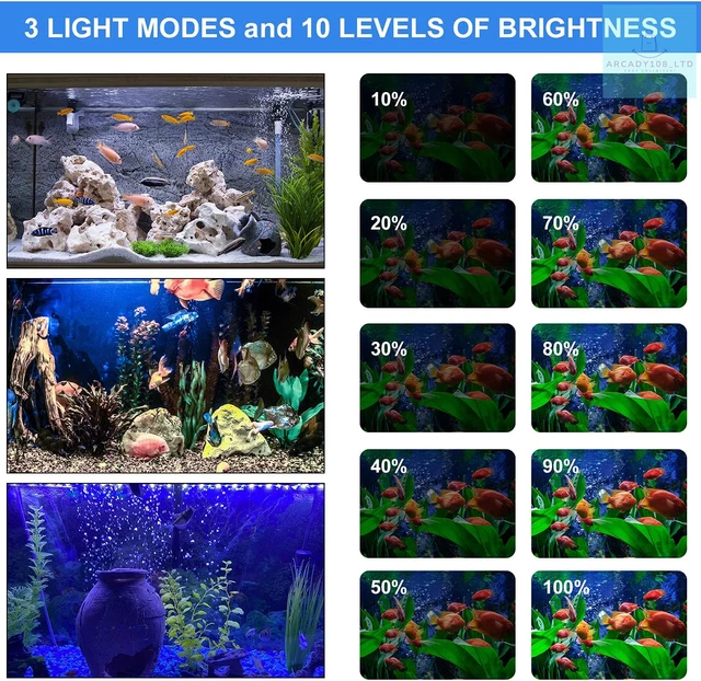 VARMHUS LED Aquarium Lighting, Aquarium Lamp White and Blue Color Changing Fish 3