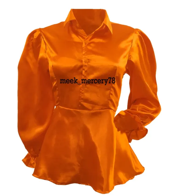 Arancione Ragazze Maglia Peplo Ufficio Indossare Boho Camicia Vittoriano Da S86