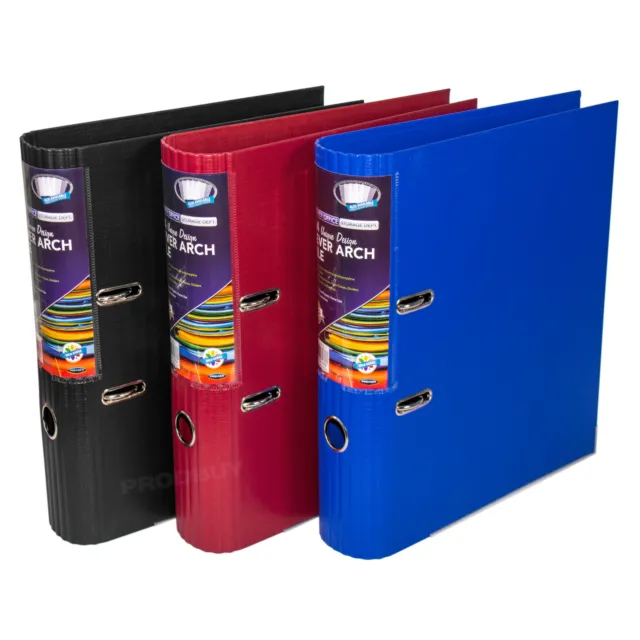 3 Pack Colour Curved A4 Lever Arch Files 75mm Large Paper Document Folders Set