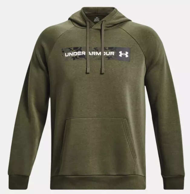 Under Armour Rival Fleece Camo Chest Stripe Hoodie 1382135 Green Men's Tall  $60