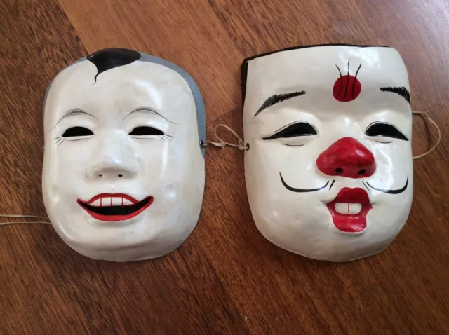 Bundle 2 x Japanese Vintage Noh Mask paper mache'