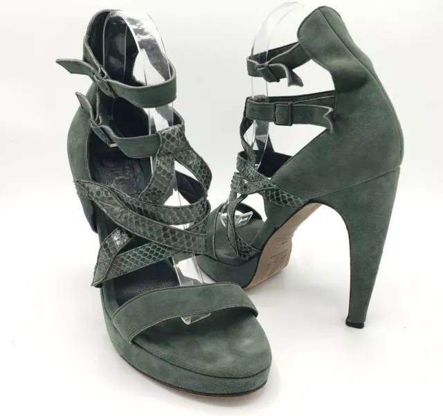 LD Tuttle Heels Green Suede Snake Strappy Open Toe Sandal Ankle Straps 8.5 LD Tuttle Heels Green Suede Snake Strappy Open Toe Sandal Ankle Straps 8.5