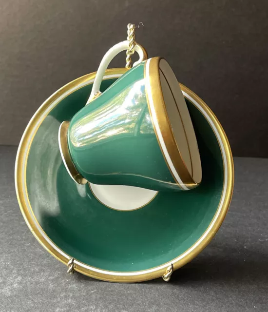 Royal Grafton England Tea Cup w/ Saucer Green Gold Edge Bone China Vintage Rare