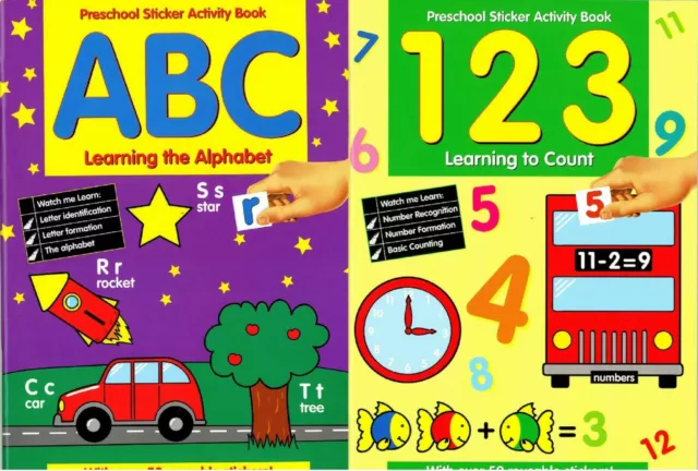 Set of 2 x Early Learning Books Alphabet & Counting Pre School Sticker Activity