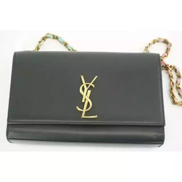 Saint Laurent Black Kate Medium Monogram Chain Leather Bag $2190 YSL Logo