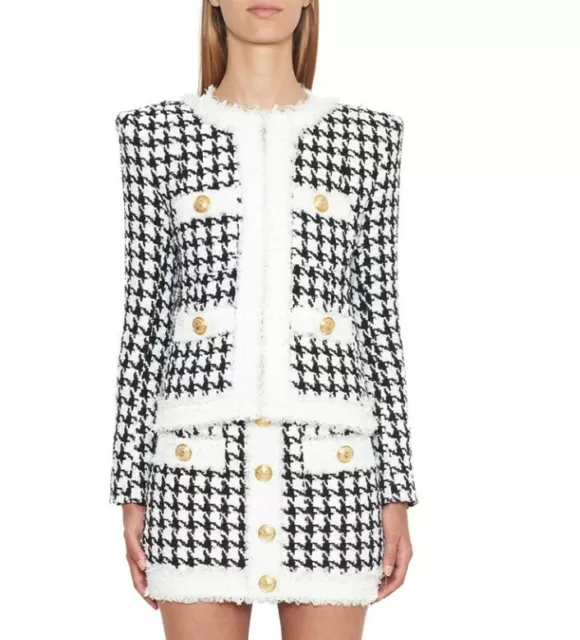 Donna Lusso Design Ispirato Pied De Poule Corto Blazer+Gonna