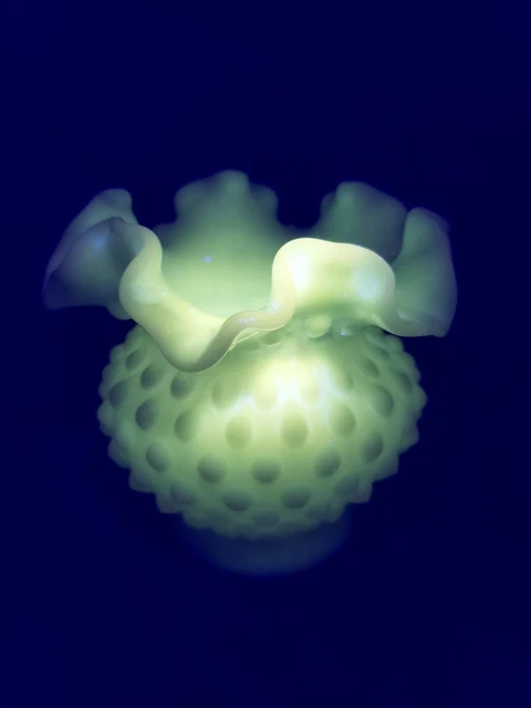 Fenton Hobnail Milk Glass Double Crimped Ruffled Edge Vase Vintage Glows