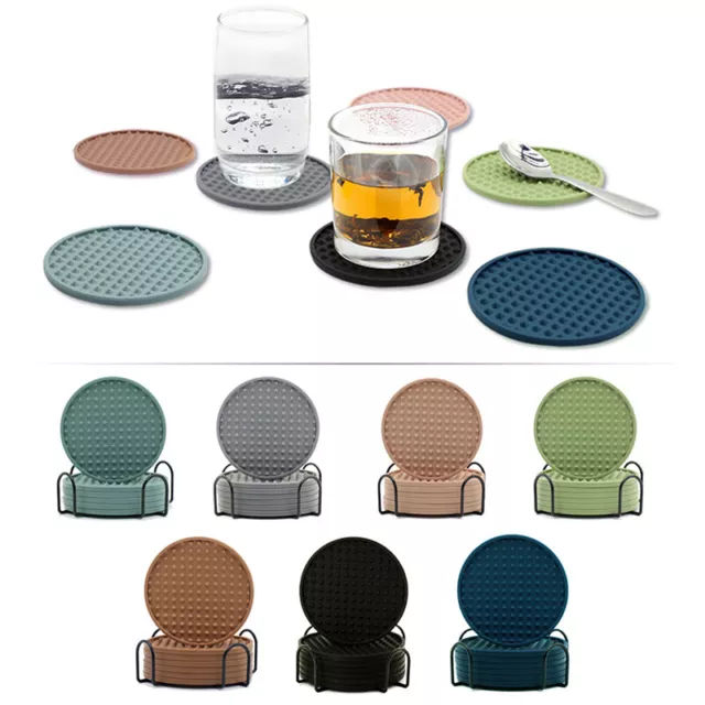 Set of 6 Silicone Coasters for Drinks Dual-Sided Round Cup Mat Holder CoasteAW