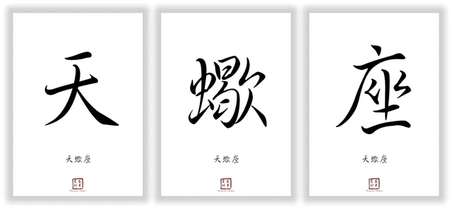 Sternzeichen Skorpion Kanji Kalligraphie Schriftzeichen Deko Poster Geschenk