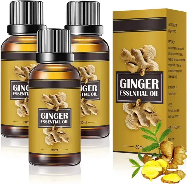 Big Bottle Ginger Essential Oil,Belly Drainage Ginger Oil, Belly (30ML X 3PCS)
