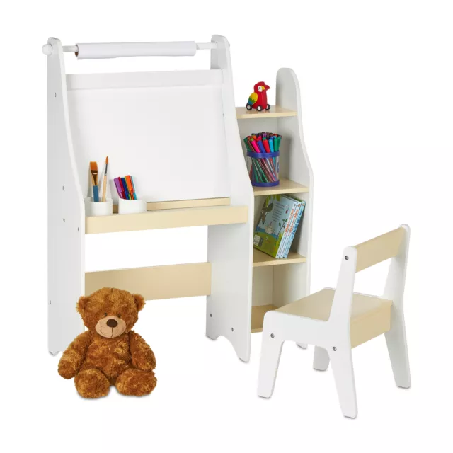 Kindertafel mit Stuhl Spielzeugtafel Maltafel Standtafel Kinder Spieltafel weiß