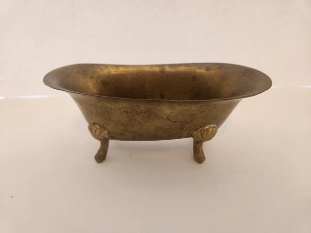 Vintage Brass Miniature Clawfoot Tub Soap Dish Doll House Planter 5” x2 1/2” x2”