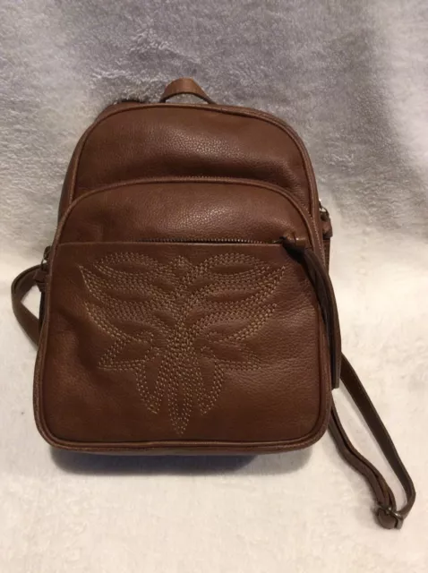 Frye Charlene embroidered leather Medium Backpack cognac NWT $258.00