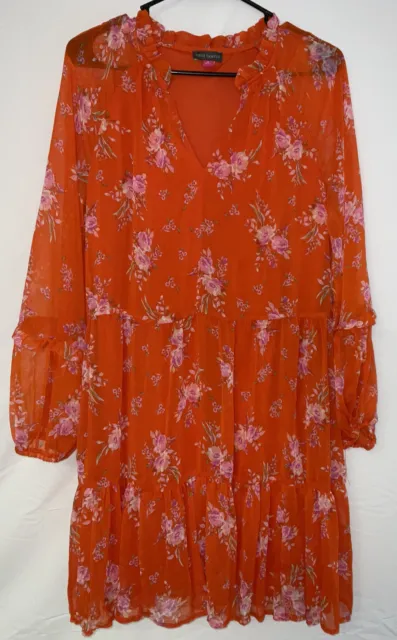 NWT Women’s Vince Camuto Midi Lined Tiered Dress Orange Pink Flowers Medium