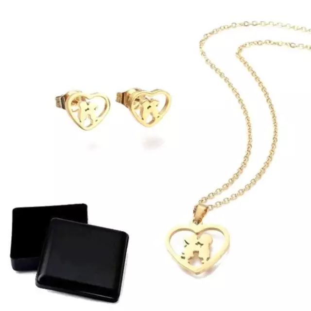 Coffret cadeau pour femme - Ensemble collier et boucles d'oreilles coeur avec en