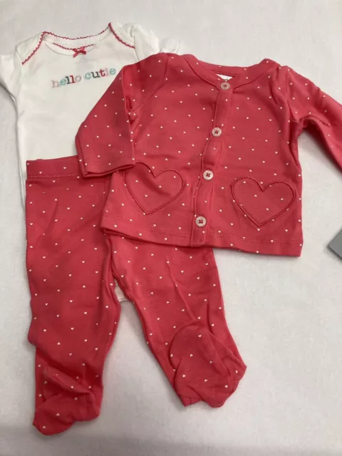 Newborn baby girl 3pc Carter's pant, bodysuit , cardigan "hello cutie"  hot pink