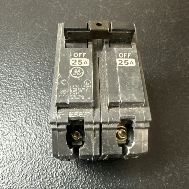GE THQL21125 2-Pole 125A Circuit Breaker – 120/240V, Type THQL, Black