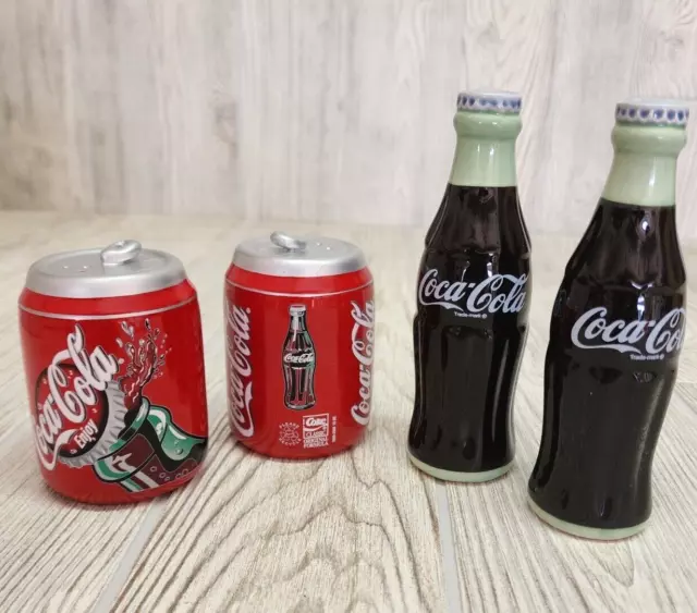 COCA-COLA Salt and Pepper Shakers Set of 2 Coke Cans and Set of 2 Coke Bottles