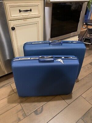 Set 2 Piece Vintage Samsonite Saturn II Blue Luggage HardShell Suitcases w/ KEYS