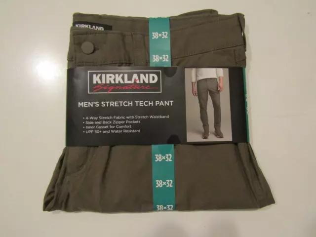 KIRKLAND SIGNATURE Mens Tech Pants Stretch Green Size 36 W 29 L NWT