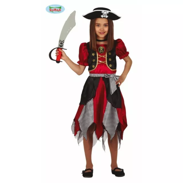 Costume Carnevale Pirata Capitana Bimbi Vestito Guirca Piratessa Bambina New