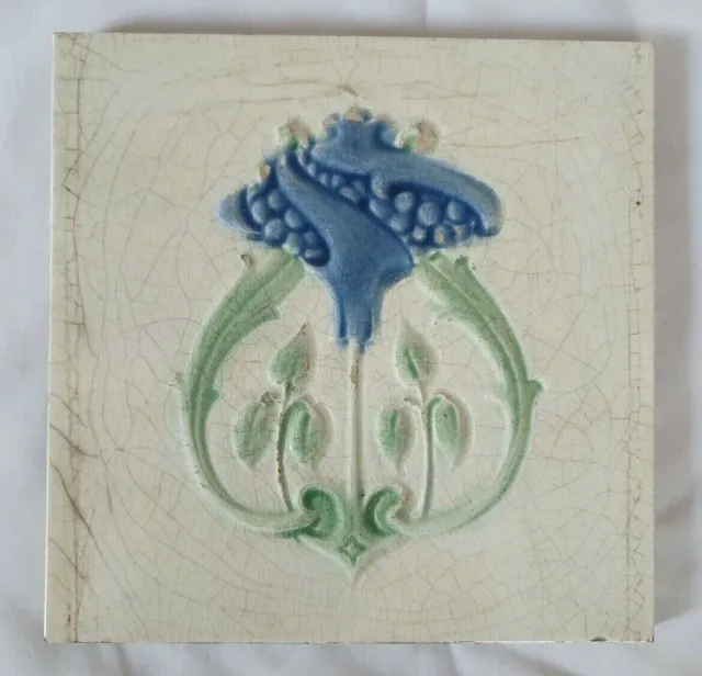 English Antique  Art Nouveau Floral Design 6 Inch Tile
