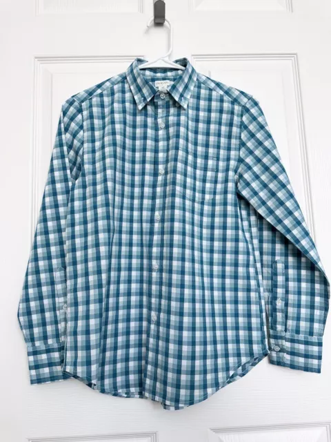 Crewcuts J Crew Boys Size 12 (XL) 98% Cotton Blue Teal Plaids Button Up Shirt