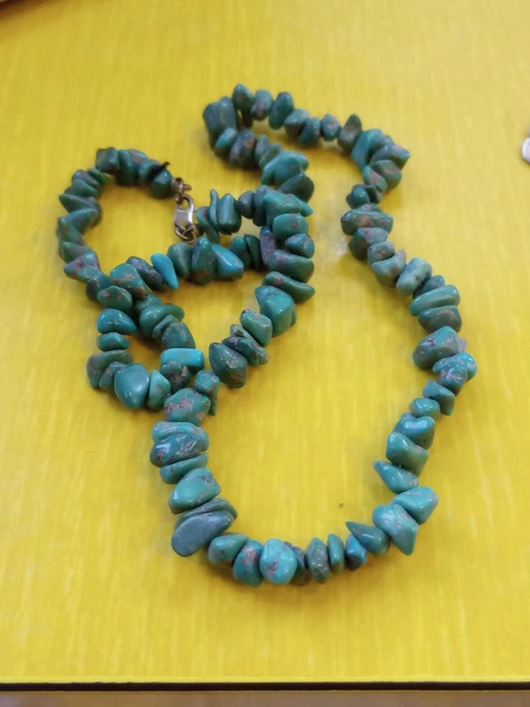 Vtg 16" Mined Turquoise Nugget Necklace Sterling Silver Southwestern Royston? Vtg 16" Mined Turquoise Nugget Necklace Sterling Silver Southwestern Royston?
