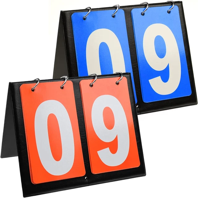 GOGO Segnapunti, 2 Pezzi 2 Cifre Flip pieghevole sport Tabellone Segnapunti Portatile, Tennis da Tavolo Gioco Atleta Allenatore 00-99-blu + cartellino rosso