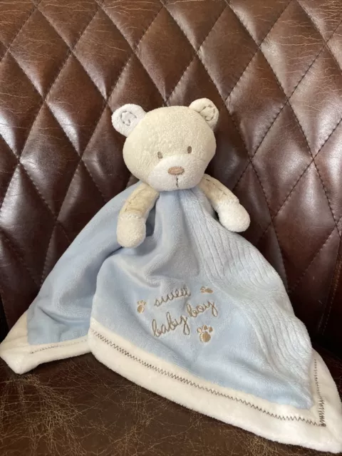 Carter's Baby Boy Beige Bear Security Blue Blanket Rattle Lovey Satin