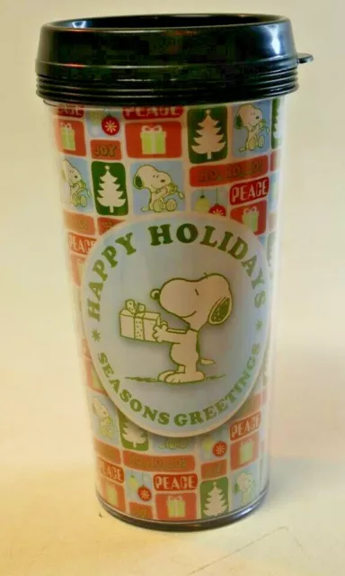 Peanuts Snoopy Happy Holidays Seasons Greetings 16oz Tumbler Travel Cup Mug