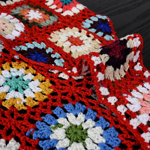 Gilet Femme Ethnique Rétro – Crochet Tricot Rouge – Taille Unique