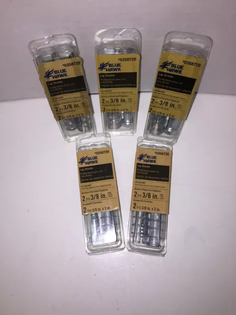 NEW Lot of 5 Pk 2 Pc (10 Pc Total) Blue Hawk Masonry Lag Shields 3/8" LONG