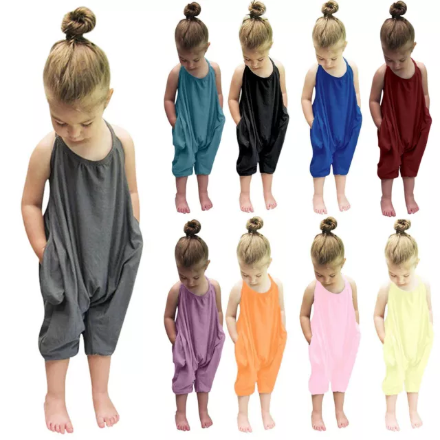 Toddler Kids Girls Summer Strap Romper Jumpsuit Harem Pants Outfits Pockets