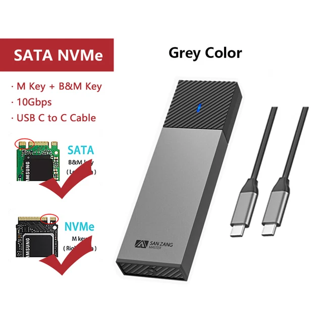 Grey M.2 NVME NGFF SATA SSD to Type-C/USB 3.2 External Drive Enclosure Case