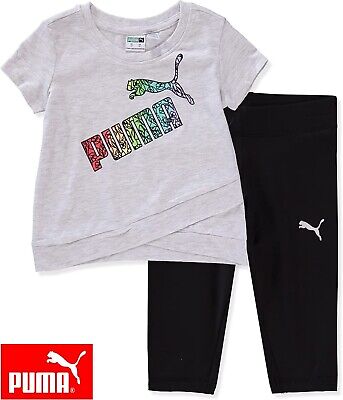 PUMA Big Kids Girls 2-PC T-shirt & Capri Legging Set Sport Outfit SIZE L (12-14)