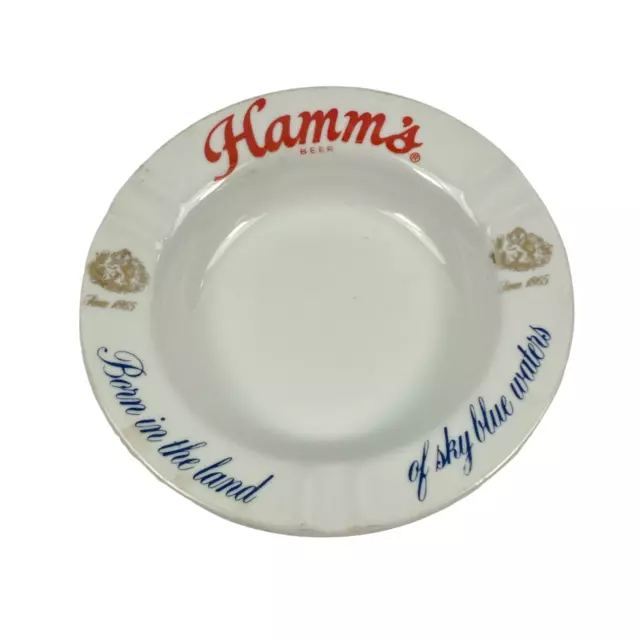 HAMM'S Beer Born in Land of Ski Blue Waters Ceramic Advertising Ashtray Vintage