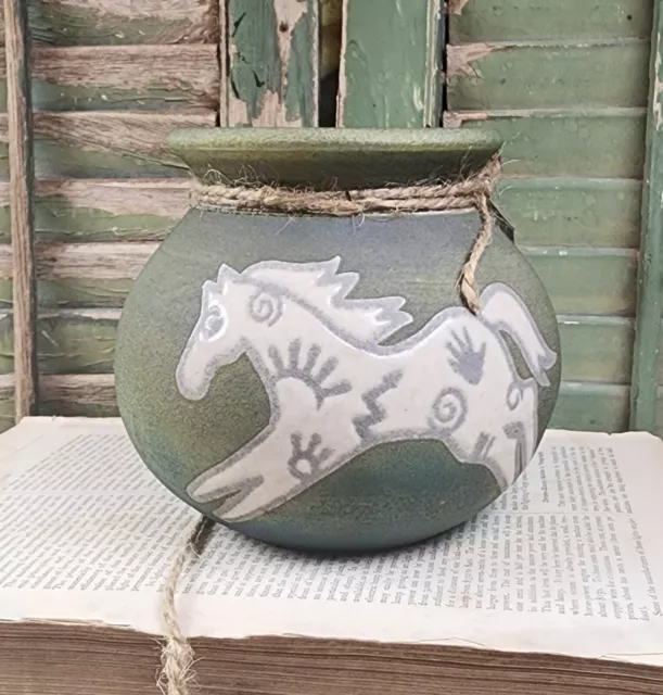 *NEW, Tags* Raku Pottery VASE Jeremy Diller Horses Studio Art Signed