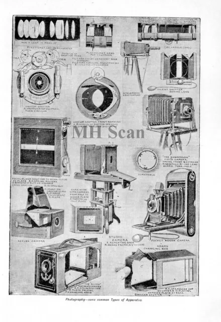 PHOTOGRAPHY APPARATUS Cameras; Original Antique Print c1905