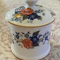 Crown Staffordshire Jam Jelly Pot & Lid PENANG Blue Orange Flowers Urn Spoon EUC 3