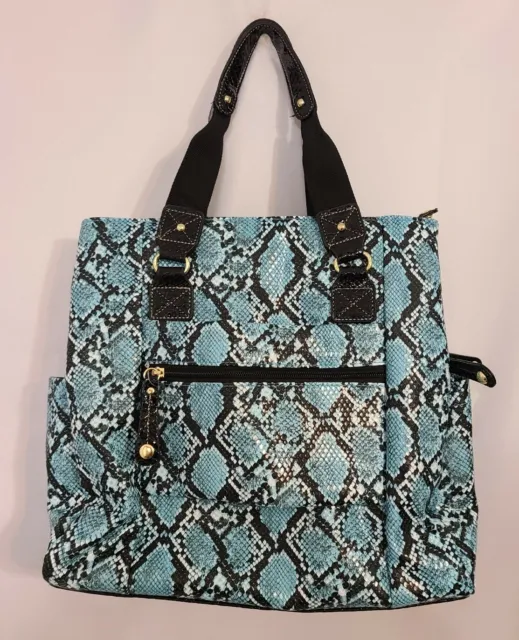 Samantha Brown Python Embossed Metro Tote Bag-Turquoise/Black-NWT 3